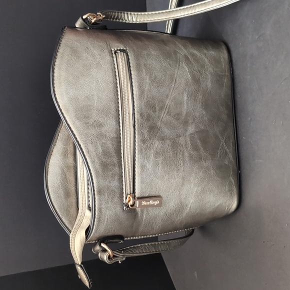 Darlings Metallic Gray Vegan Leather Small Hobo/Crossbody Bag. - Picture 5 of 12